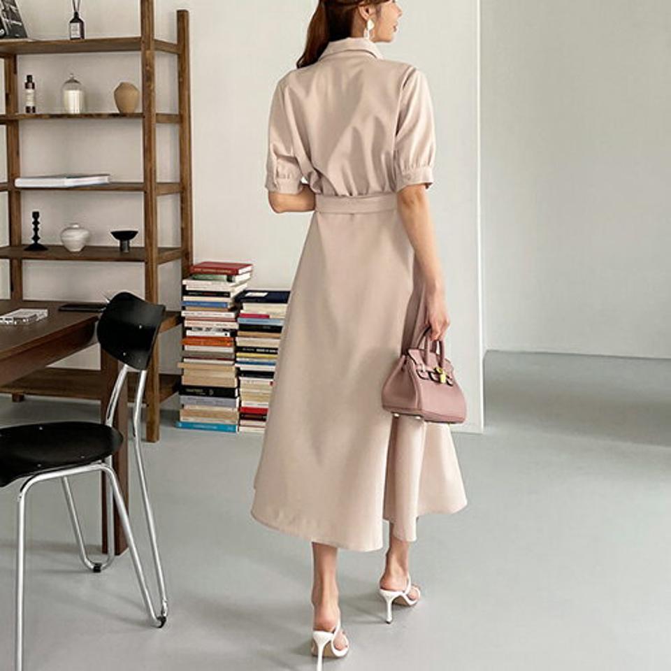 【全品10%OFF】ベルト付Aラインカラーワンピース・全3色・b68216 レディース 【ops】【ワンピース ロング ロングワンピース Aライン 半袖 ハーフスリーブ 単色 無地 シンプル カジュアル きれいめ 春 夏 韓国 ファッション】【ハイホリHIHOLLI】