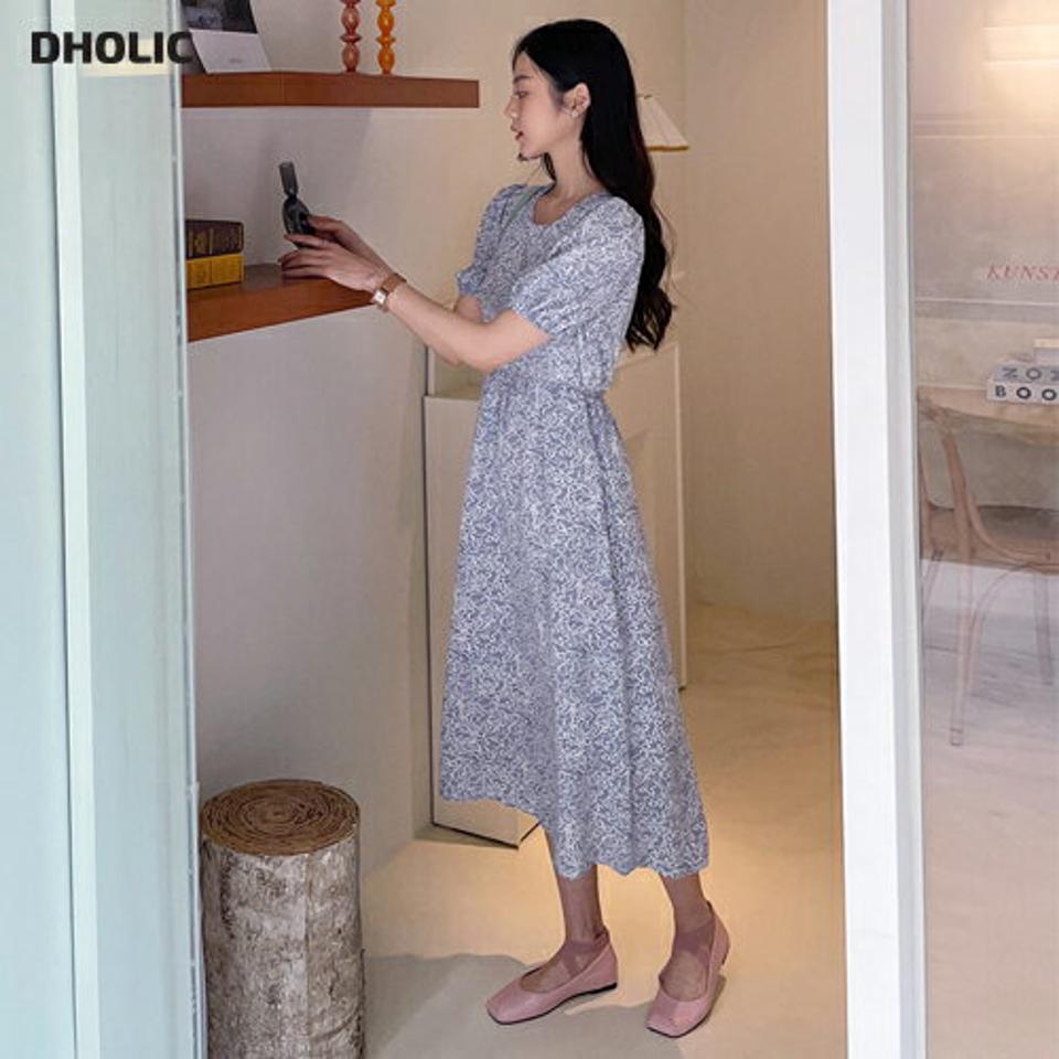 ラウンドフローラルワンピース・全4色・b57327 レディース 【ops】【韓国 ファッション ワンピース ロング ロングワンピース 半袖 花柄 フェミニン フラワー パターン リボン Aライン ラウンドネック 体型カバー 細身 夏 春】