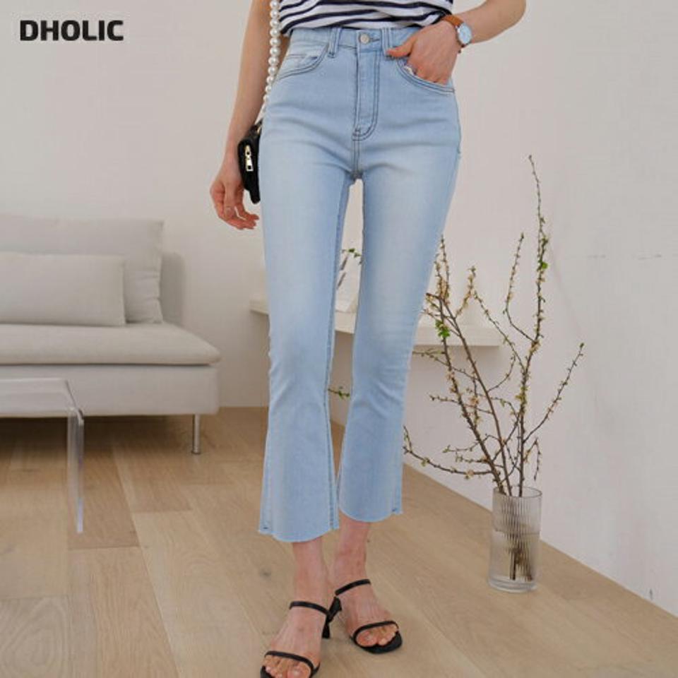 【只今10%OFF】カットオフフレアデニムパンツ・全2色・t57323 レディース 【pt】【韓国 ファッション ボトムス ロング ロングパンツ スラックス 美脚 デニムパンツ スリム ブーツカット ウォッシング ストレート 10分丈 体型カーバー 細身 ハイウエスト 夏 春】