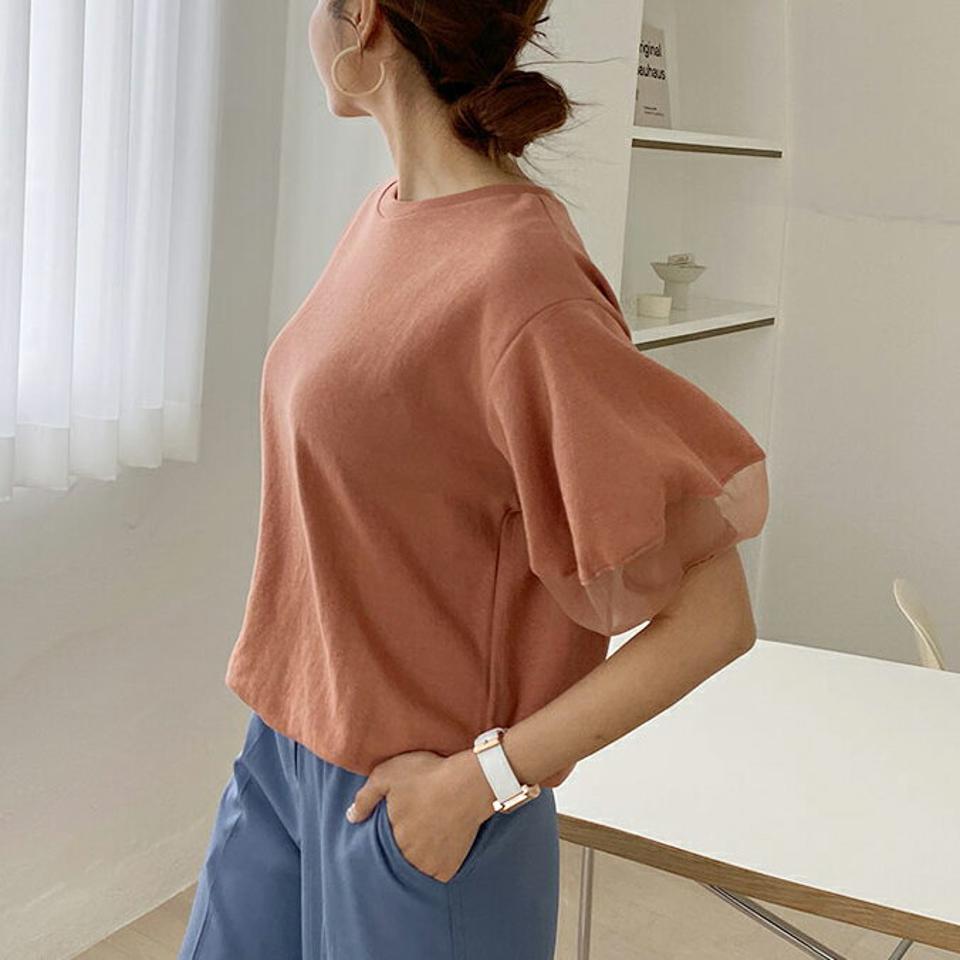 【全品10%OFF】シアーパフラウンドTシャツ・全5色・t68238 レディース 【tops】【トップス Tシャツ 半袖 ハーフスリーブ 透け感 シアー シースルー パフ袖 パフスリーブ 単色 シンプル フェミニン かわいい 可愛い 春 夏 韓国 ファッション】【ハイホリHIHOLLI】