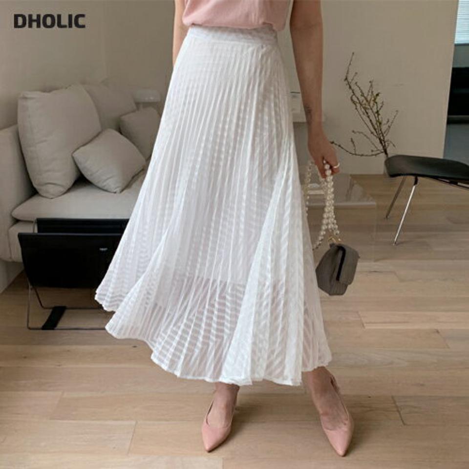 テクスチャープリーツスカート・全2色・b57319 レディース 【sk】【韓国 ファッション ボトムス スカート ロング ロングスカート プリーツ ゴム ストライプ プリーツスカート フェミニン 体型カバー 細身 カジュアル 上品 Aライン 夏 春】