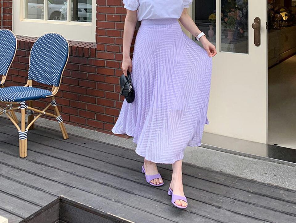 テクスチャープリーツスカート・全2色・b57319 レディース 【sk】【韓国 ファッション ボトムス スカート ロング ロングスカート プリーツ ゴム ストライプ プリーツスカート フェミニン 体型カバー 細身 カジュアル 上品 Aライン 夏 春】