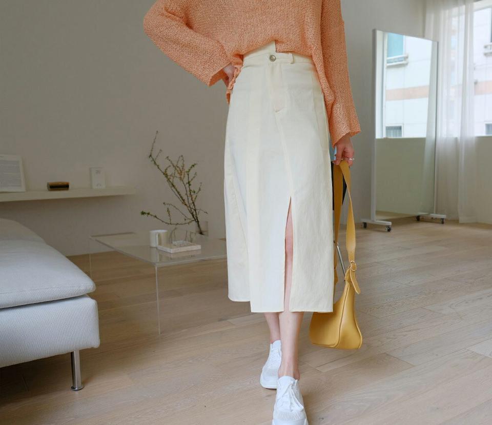 アンバランスタックスカート・全3色・57318 レディース 【sk】【韓国 ファッション ボトムス スカート ロング ロングスカート アンバランス スリット フェミニン フレア 体型カバー 細身 カジュアル 上品 Aライン 夏 春】