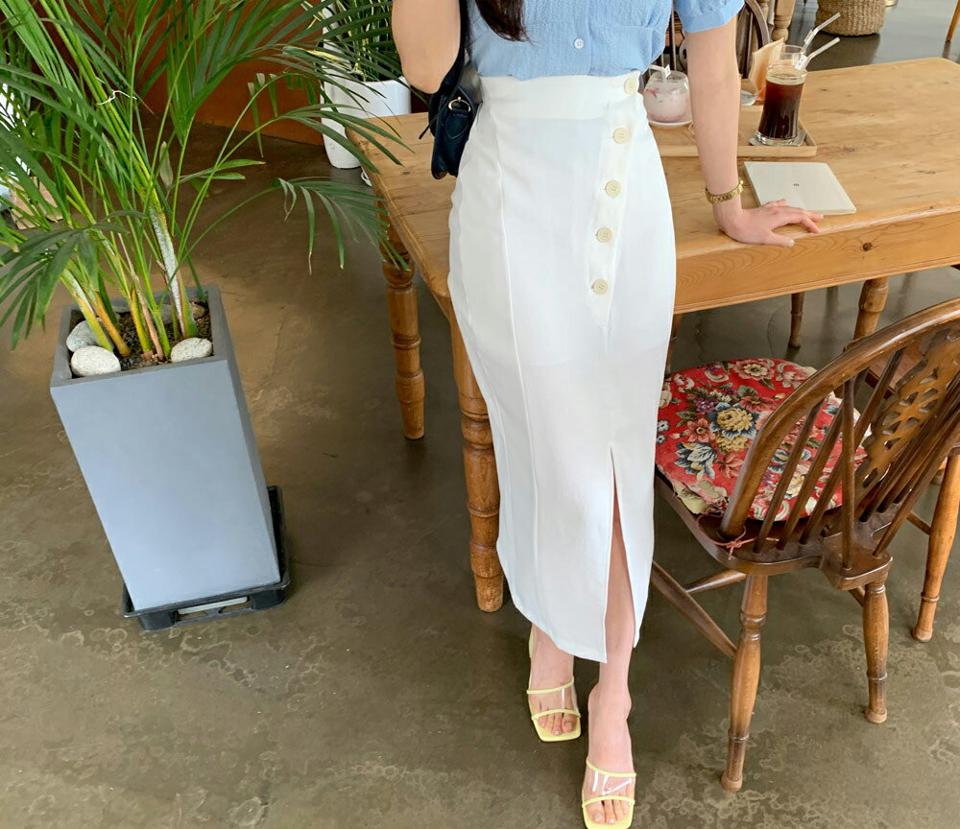 ダイアゴナルボタンスリットスカート・全4色・b61993 レディース 【sk】【韓国 ファッション ボトムス スカート ロング ロングスカート ダイアゴナル おしゃれ リネンブレンド スリット Hライン フェミニン ボタン フィット 体型カバー 細身 夏 春】