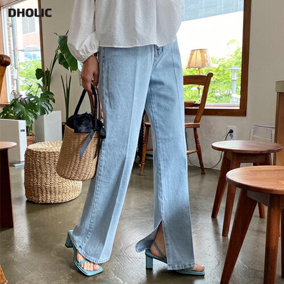 【全品10%OFF】スリットストレートデニムパンツ・全1色・t61987 レディース 【pt】【韓国 ファッション ボトムス ロング ロングパンツ 美脚 デニムパンツ スリム スリット ウォッシング ストレート 10分丈 体型カーバー 細身 ハイウエスト 夏 春】