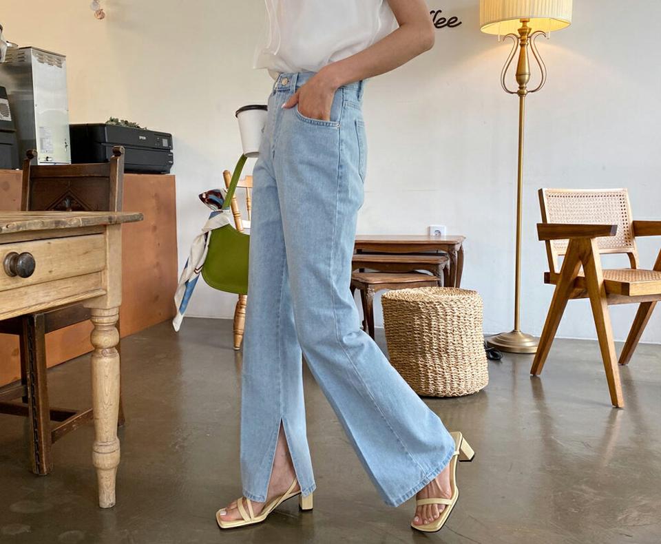 【全品10%OFF】スリットストレートデニムパンツ・全1色・t61987 レディース 【pt】【韓国 ファッション ボトムス ロング ロングパンツ 美脚 デニムパンツ スリム スリット ウォッシング ストレート 10分丈 体型カーバー 細身 ハイウエスト 夏 春】