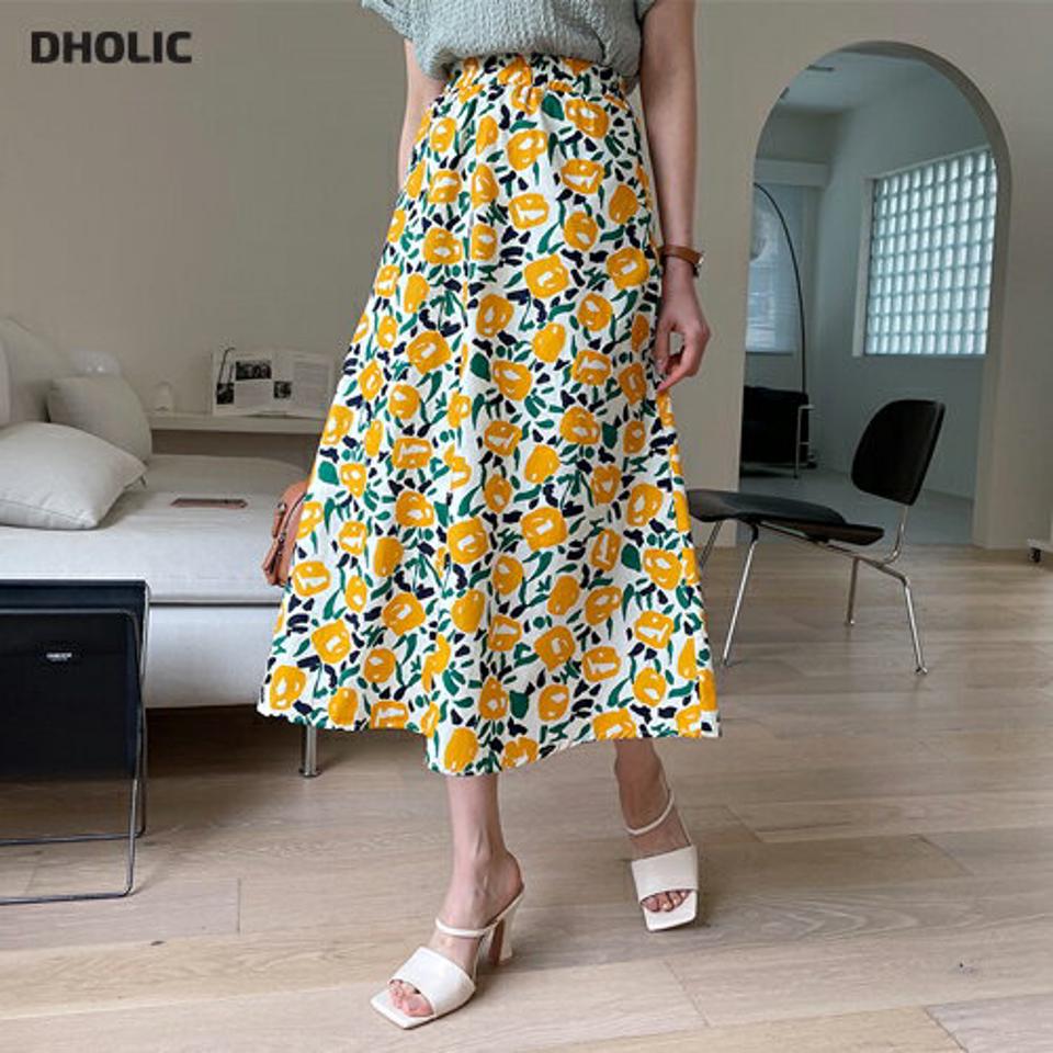 フローラルフレアスカート・全2色・b57334 レディース 【sk】【韓国 ファッション ボトムス スカート ロング ロングスカート 花柄 フラワー パターン フローラル フェミニン フレア 体型カバー 細身 カジュアル 上品 Aライン 夏 春】