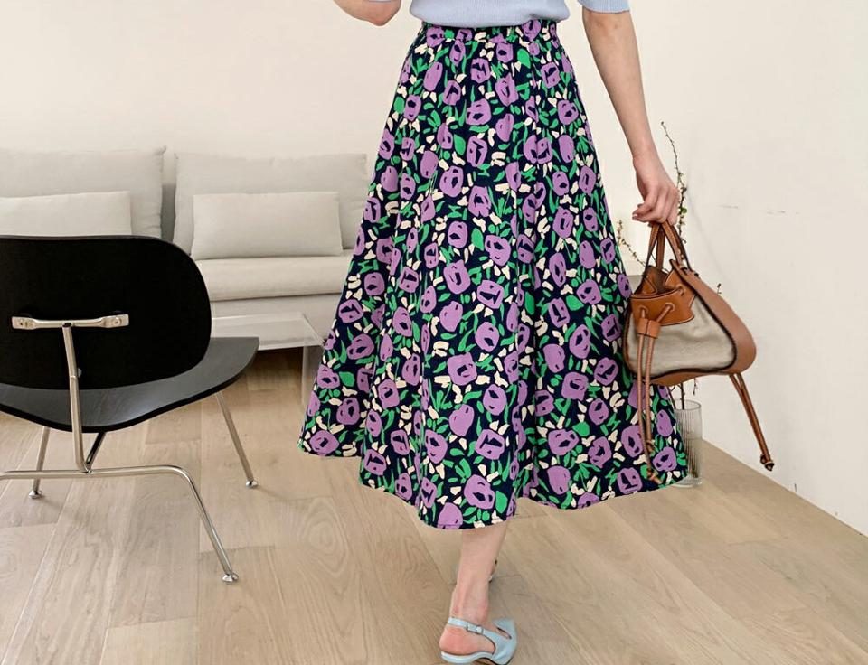 フローラルフレアスカート・全2色・b57334 レディース 【sk】【韓国 ファッション ボトムス スカート ロング ロングスカート 花柄 フラワー パターン フローラル フェミニン フレア 体型カバー 細身 カジュアル 上品 Aライン 夏 春】