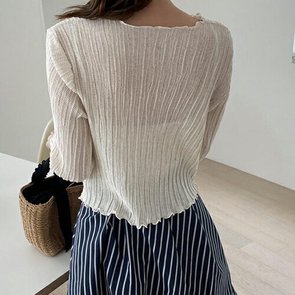 ウェーブリンクルクロップドTシャツ・全4色・t68322 レディース 【tops】【トップス Tシャツ 長袖 リンクル クロップド丈 ウェーブ カジュアル シンプル 春 秋 韓国 ファッション】【ハイホリHIHOLLI】