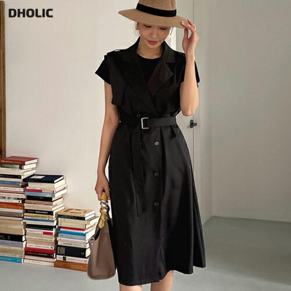 【全品10%OFF】ベルトダブルボタンベストワンピース・全3色・b68219 レディース 【ops】【ワンピース ミディ丈 ミディワンピース ベルト スリーブレス ノースリーブ 単色 無地 カジュアル 大人 ベルト風 春 夏 韓国 ファッション】【ハイホリHIHOLLI】