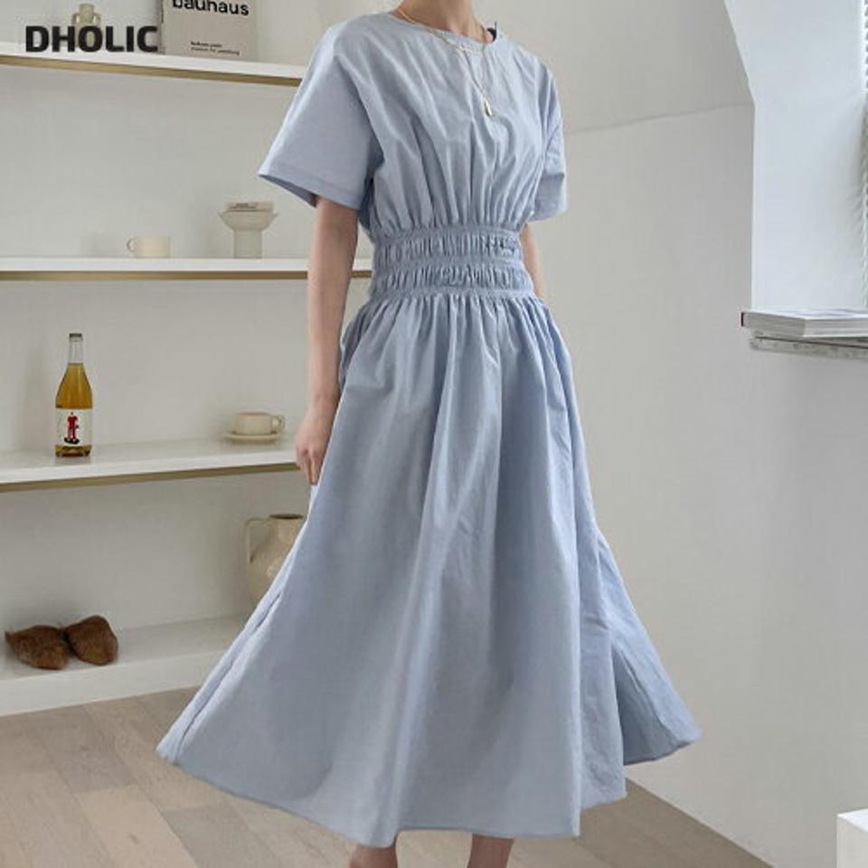 ショルダーボタンワンピース・全3色・t68239 レディース 【ops】 ワンピース ロング ロングワンピース 半袖 コットン 綿 シンプル ウエストゴム カジュアル 春 夏 韓国 ファッション ハイホリHIHOLLI