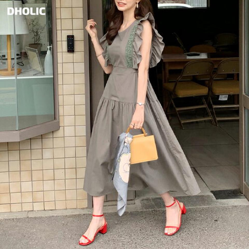 フリルレースラインワンピース・全2色・b68334 レディース 【ops】 ワンピース ロング ロングワンピース スリーブレス ノースリーブ フリル レース ガーリー 大人 かわいい 可愛い 春 夏 韓国 ファッション ハイホリHIHOLLI