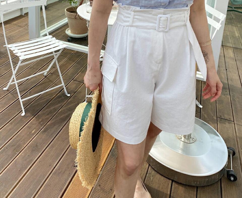 ベルト付カーゴハーフパンツ・全3色・t63600 レディース 【pt】【韓国 ファッション ボトムス ショート ショートパンツ 美脚 ハーフパンツ ワイド カーゴ カジュアル 体型カーバー 細身 夏 春】