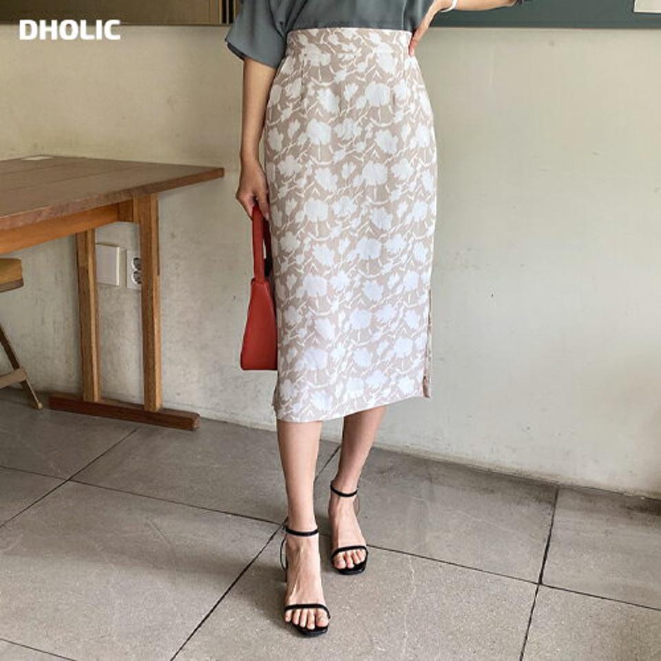 フローラルパターンペンシルスカート・全3色・b68343 レディース 【sk】【スカート ミディ丈 ミディスカート ペンシル タイト 花柄 フラワー シック 大人 きれいめ オフィスカジュアル Hライン 春 夏 秋 韓国 ファッション】【ハイホリHIHOLLI】