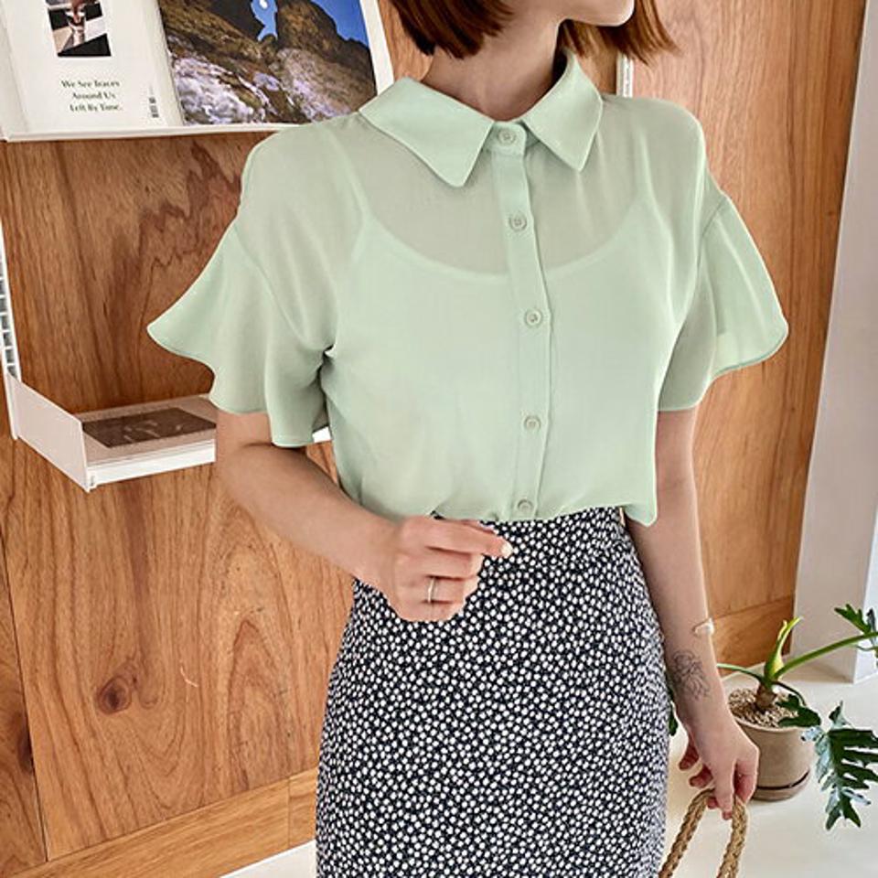 【全品10%OFF】2WAYフリルリボンブラウス・全3色・b63582 レディース 【bl】【韓国 ファッション トップス ブラウス 半袖 ラブリー リボン フリル スリット 2WAY 体型カバー スリム ボリューム ガーリー フェミニン 夏 春】