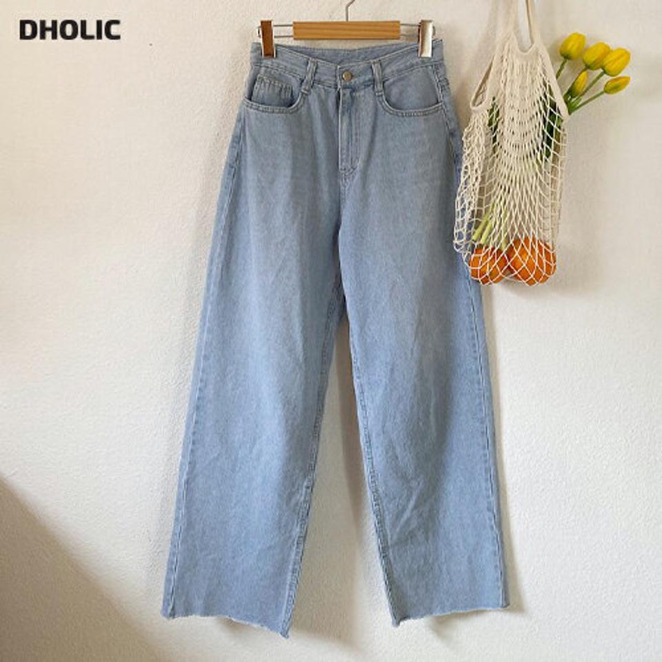 ライトブルーワイドデニムパンツ・全1色・t63604 レディース 【pt】 韓国 ファッション ボトムス ロング ロングパンツ 美脚 デニムパンツ ワイド ストレート カットオフ デニム 10分丈 体型カーバー 細身 ハイウエスト 夏 春