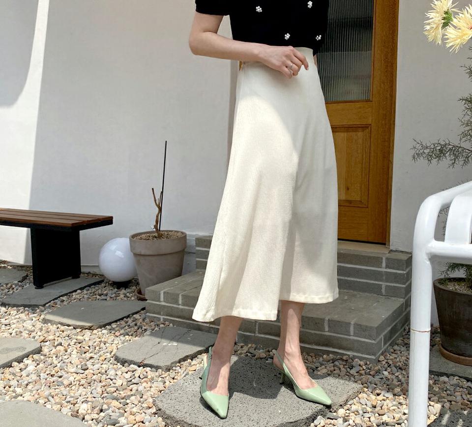 リンクルフレアスカート・全4色・b63597 レディース 【sk】【韓国 ファッション ボトムス スカート ロング ロングスカート やわらかい ナチュラル Aライン フェミニン ベーシック スリム 体型カバー 細身 夏 春】