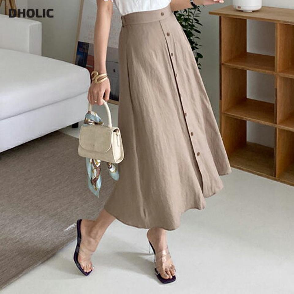 【全品10%OFF】バックゴムフレアボタンスカート・全3色・t68357 レディース 【sk】【スカート ロング ロングスカート ボタン 単色 シンプル カジュアル 大人 春 夏 秋 韓国 ファッション】【ハイホリHIHOLLI】