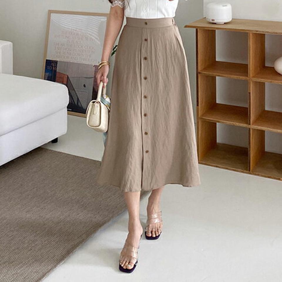 【全品10%OFF】バックゴムフレアボタンスカート・全3色・t68357 レディース 【sk】【スカート ロング ロングスカート ボタン 単色 シンプル カジュアル 大人 春 夏 秋 韓国 ファッション】【ハイホリHIHOLLI】