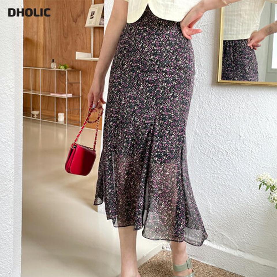 小花柄シフォンスカート・全2色・t63596 レディース 【sk】【韓国 ファッション ボトムス スカート ロング ロングスカート シフォン 小花柄 花柄 フラワー パターン フェミニン ベーシック スリム 体型カバー 細身 夏 春】