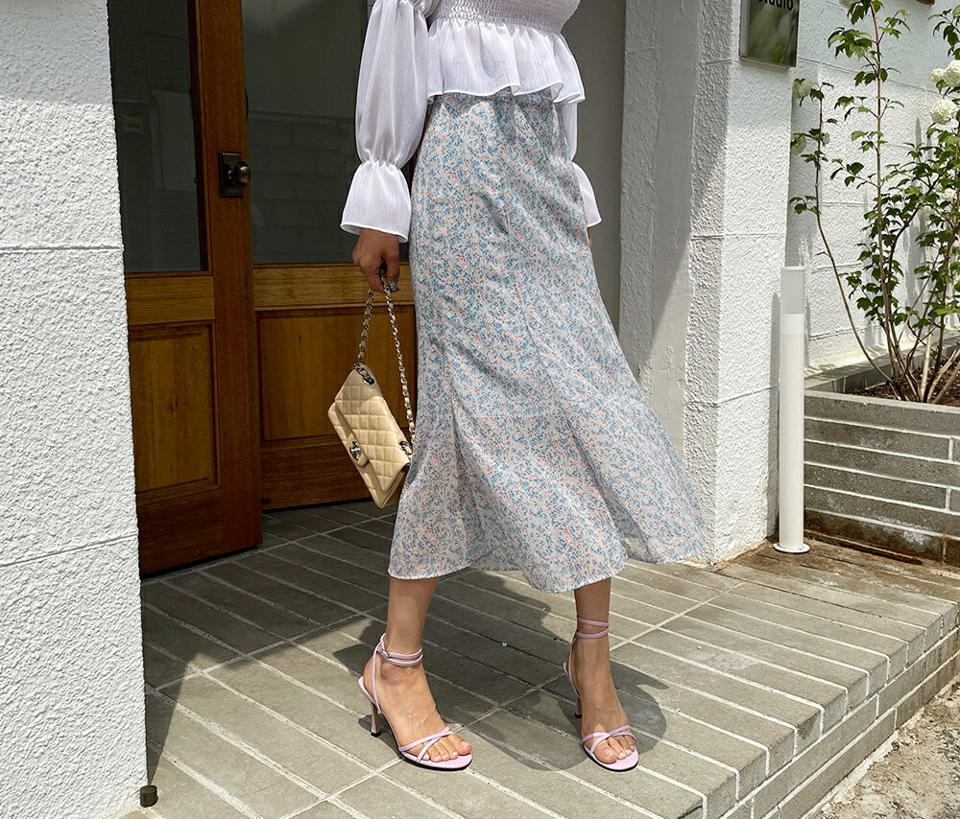 小花柄シフォンスカート・全2色・t63596 レディース 【sk】【韓国 ファッション ボトムス スカート ロング ロングスカート シフォン 小花柄 花柄 フラワー パターン フェミニン ベーシック スリム 体型カバー 細身 夏 春】