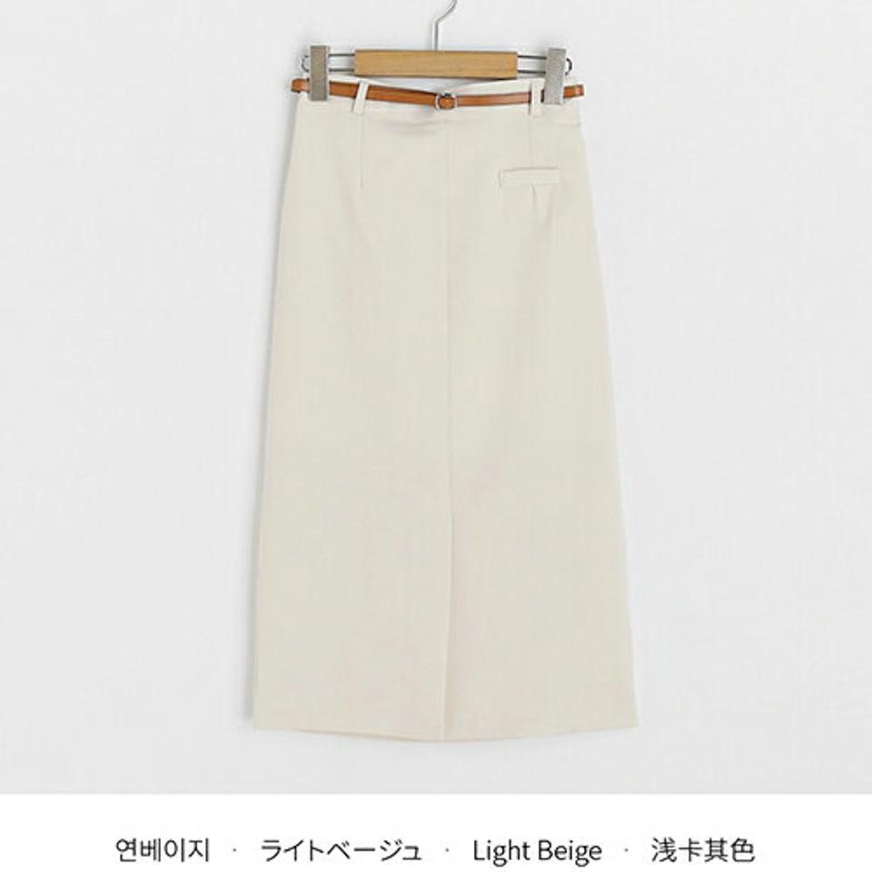 ベルト付Hラインスカート・全3色・t68342 レディース 【sk】 スカート ミディ丈 ミディスカート Hライン ベルト 単色 無地 シンプル ベーシック 大人 スリット 春 夏 秋 韓国 ファッション ハイホリHIHOLLI