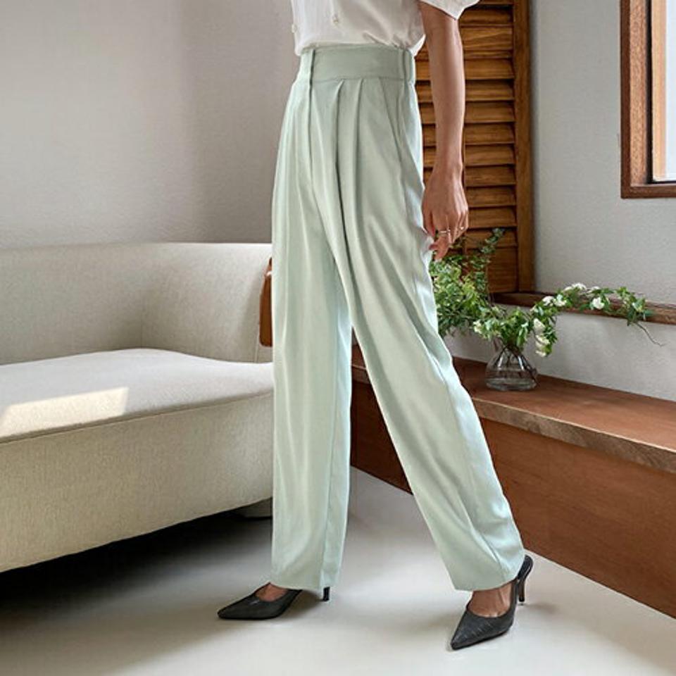 ツータックロングスラックス・全4色・t63603 レディース 【pt】【韓国 ファッション ボトムス ロング ロングパンツ 美脚 スラックス ワイド ストレート ツータック 10分丈 体型カーバー 細身 ハイウエスト 夏 春】