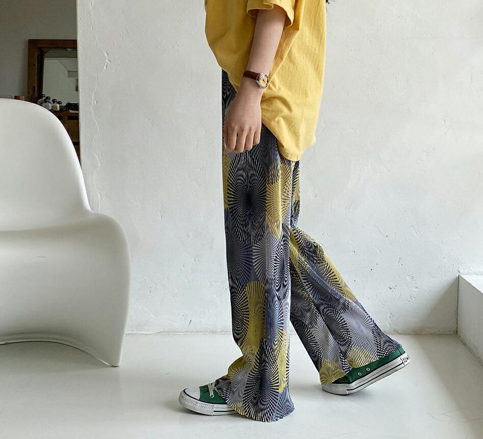 プリーツサークルパターンパンツ・全2色・t64083 レディース 【pt】 韓国 ファッション ボトムス パンツ ロング ロングパンツ パターン ゴム フレア サークル プリーツ 美脚 スリム 細身 体型カーバー 10分丈 十分丈 カジュアル 春 夏 NIJU