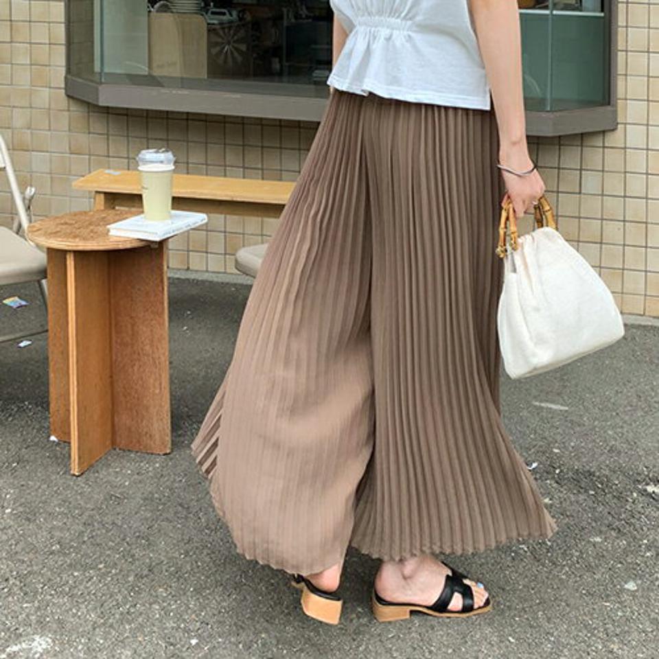 プリーツワイドシフォンパンツ・全3色・b68361 レディース 【pt】 パンツ ズボン ロングパンツ ワイドパンツ プリーツ シフォン シンプル カジュアル 大人 ラフ 春 夏 秋 韓国 ファッション ハイホリHIHOLLI