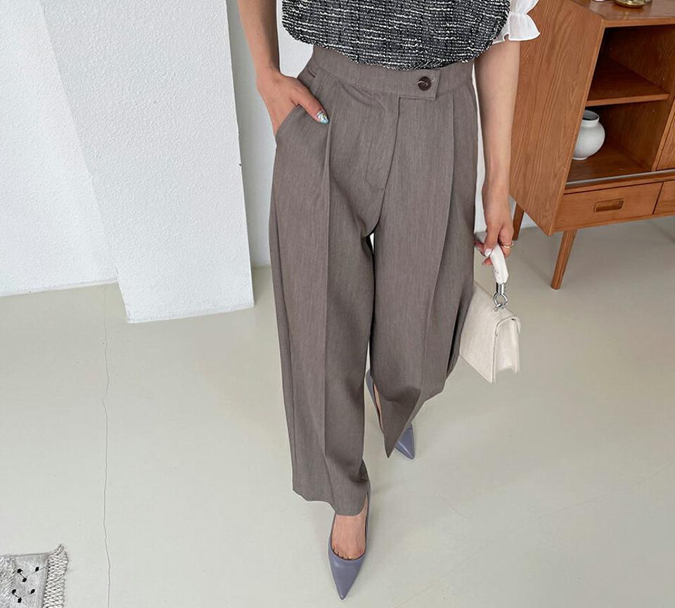 サイドボタンタックスラックス・全3色・t63602 レディース 【pt】 韓国 ファッション ボトムス ロング ロングパンツ 美脚 スラックス シック ワイド オフィスカジュアル オフィス 10分丈 体型カーバー 細身 ハイウエスト 夏 春