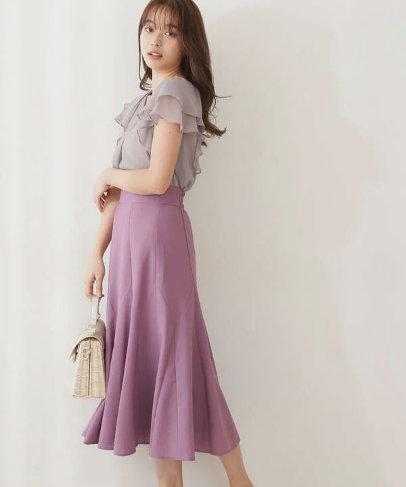 シフォン楊柳ラッフルブラウス