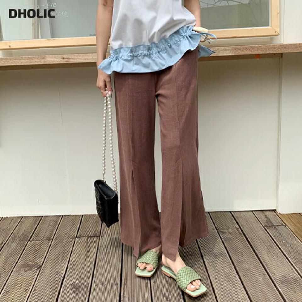 リネン混スリットヘムパンツ・全3色・b68273 レディース 【pt】 パンツ ズボン ロングパンツ スリット リネン 単色 無地 シンプル カジュアル 春 夏 韓国 ファッション ハイホリHIHOLLI