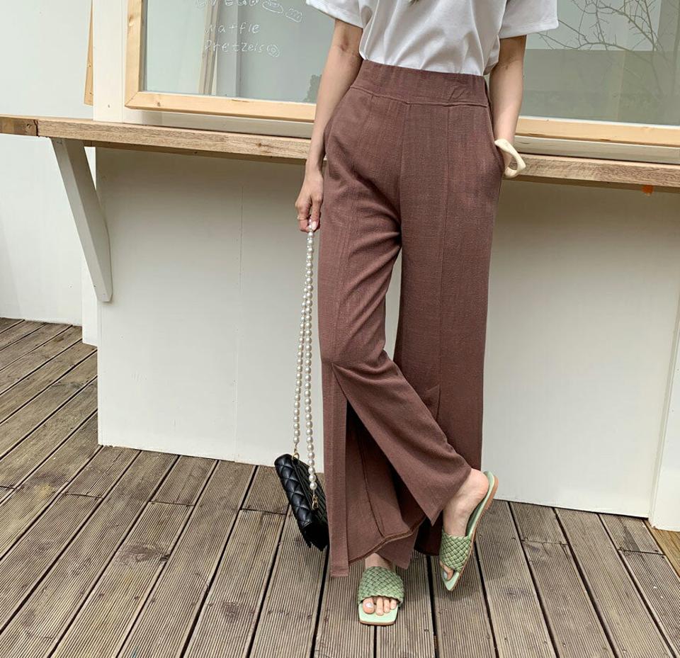 リネン混スリットヘムパンツ・全3色・b68273 レディース 【pt】 パンツ ズボン ロングパンツ スリット リネン 単色 無地 シンプル カジュアル 春 夏 韓国 ファッション ハイホリHIHOLLI