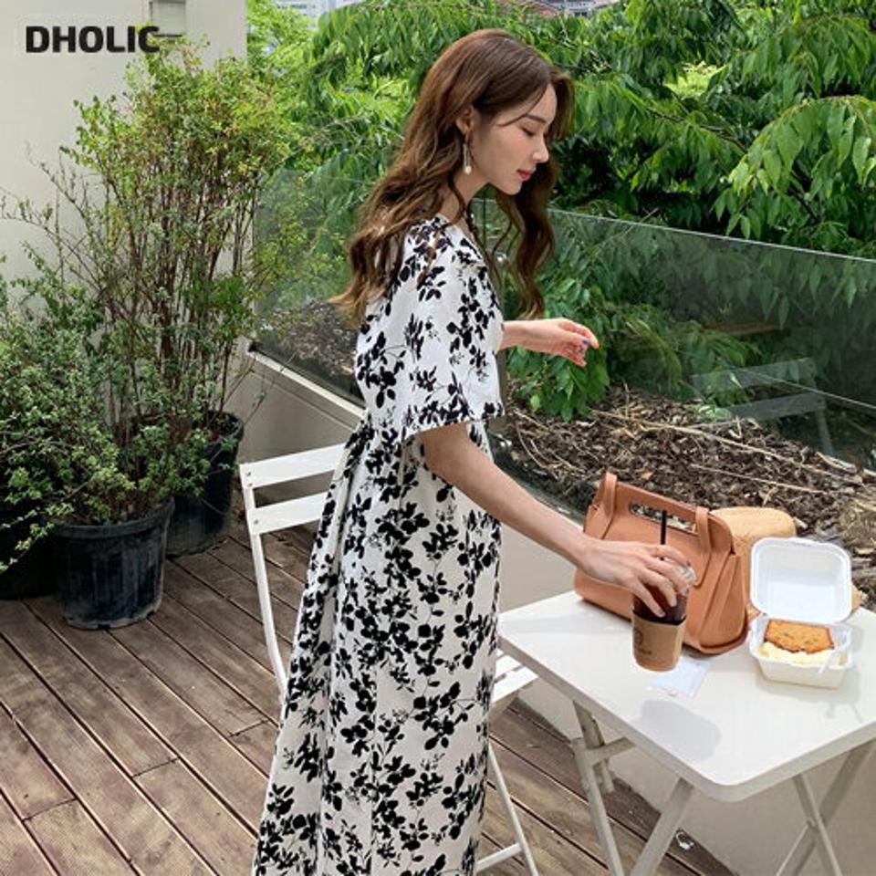 ストラップ付コットン花柄ワンピース・全2色・b68277 レディース 【ops】【ワンピース ロング ロングワンピース 半袖 ハーフスリーブ 花柄 フラワー シック モダン 大人 春 夏 韓国 ファッション】【ハイホリHIHOLLI】