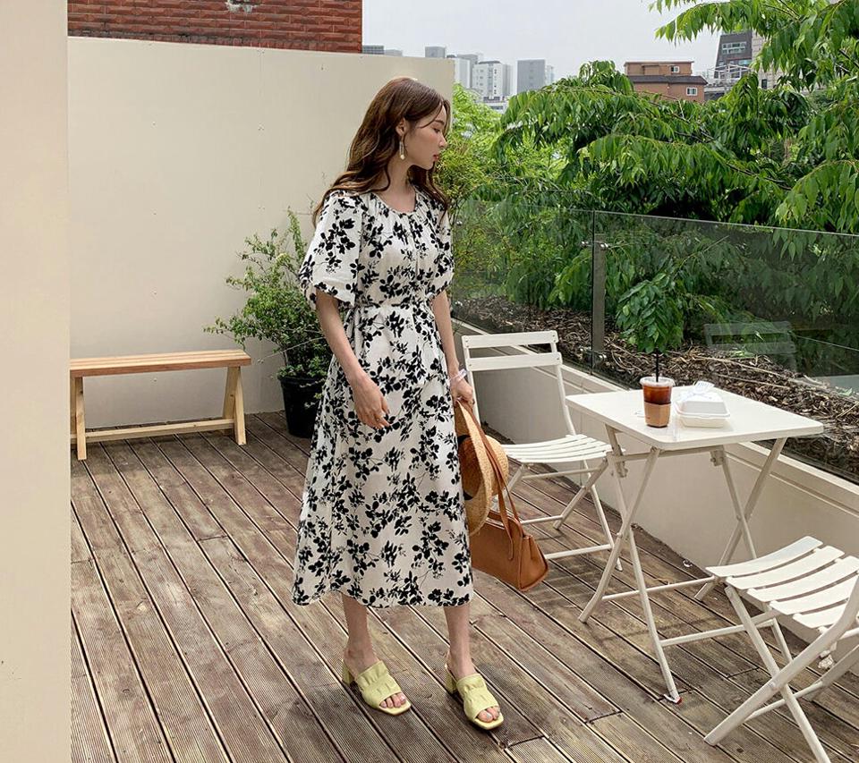 ストラップ付コットン花柄ワンピース・全2色・b68277 レディース 【ops】【ワンピース ロング ロングワンピース 半袖 ハーフスリーブ 花柄 フラワー シック モダン 大人 春 夏 韓国 ファッション】【ハイホリHIHOLLI】