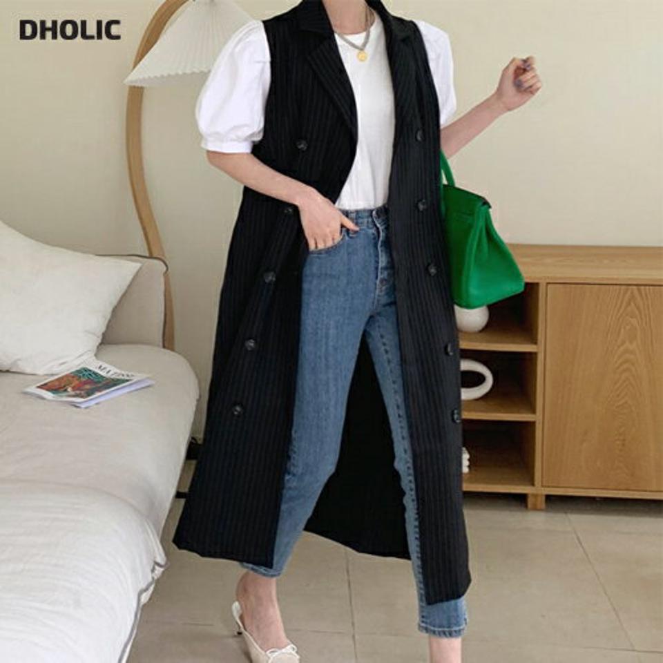 ベルト付ダブルボタンワンピース・全3色・t68261 レディース 【ops】【ワンピース ロング ロングワンピース 半袖 ハーフスリーブ ベルト カジュアル ストライプ柄 春 夏 韓国 ファッション】【ハイホリHIHOLLI】