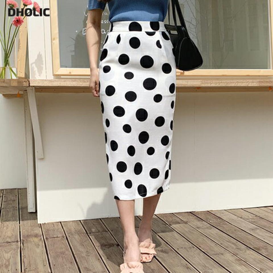 ビッグドットバックゴムスカート・全3色・b68272 レディース 【sk】【スカート ロング ロングスカート ドット柄 カジュアル 可愛い かわいい Hライン 春 夏 秋 韓国 ファッション】【ハイホリHIHOLLI】