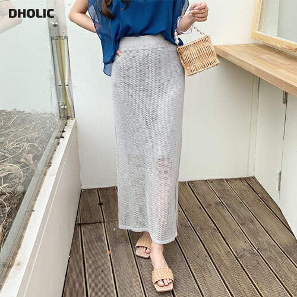 2TYPEパンチングニットスカート・全3色・b68274 レディース 【sk】【スカート ロング ロングスカート パンチングニット 涼し気 透け感 メッシュ ボーダー柄 単色 無地 Aライン 春 夏 秋 韓国 ファッション】【ハイホリHIHOLLI】