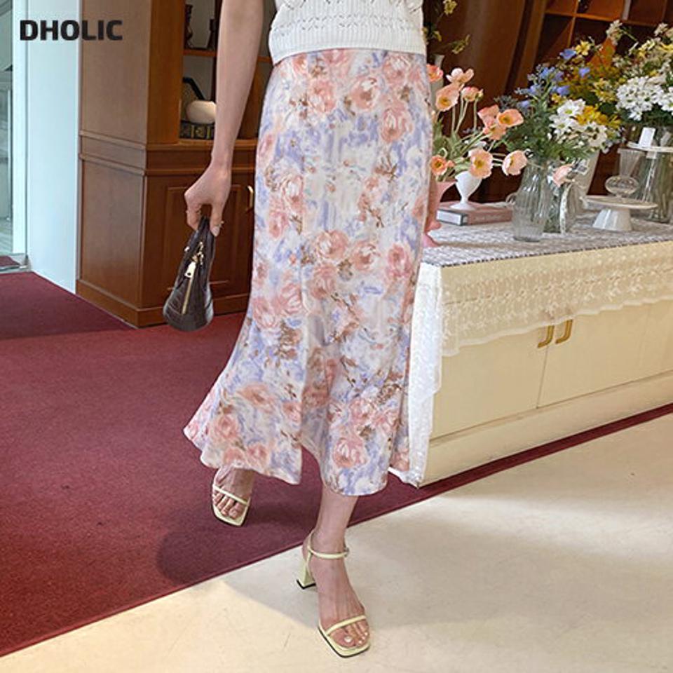 花柄マーメイドスカート・全2色・t57386 レディース 【sk】 韓国 ファッション ボトムス スカート ロング ロングスカート 花柄 フラワー パターン マーメイド スリム フィット ゴム フェミニン 体型カバー 細身 夏 春