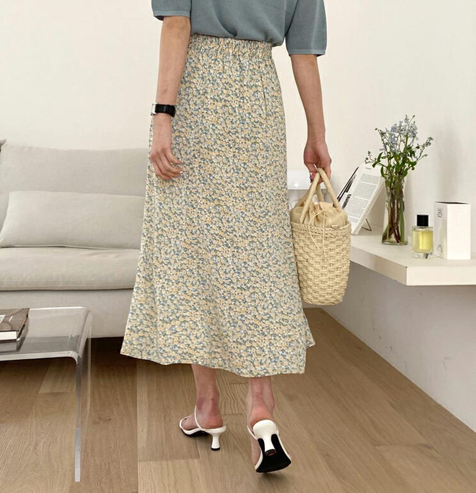 花柄フレアスカート・全2色・b57367 レディース 【sk】 韓国 ファッション ボトムス スカート ロング ロングスカート 花柄 フラワー パターン ドライ ナイロン フレア ゴム フェミニン 体型カバー 細身 夏 春