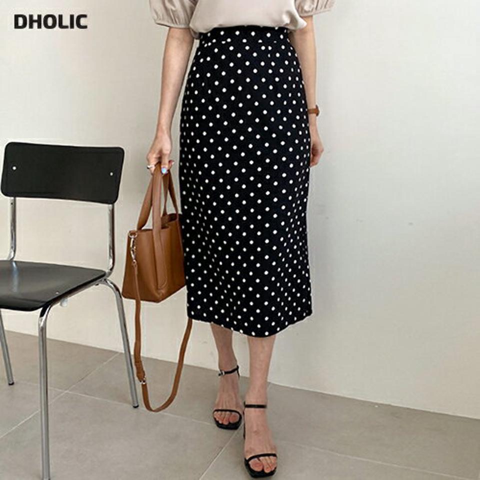【全品10%OFF】ドットロングスカート・全3色・t57366 レディース 【sk】【韓国 ファッション ボトムス スカート ロング ロングスカート ドット ガーリー Hライン 大人 ゴム パターン カジュアル フェミニン 体型カバー 細身 夏 春】