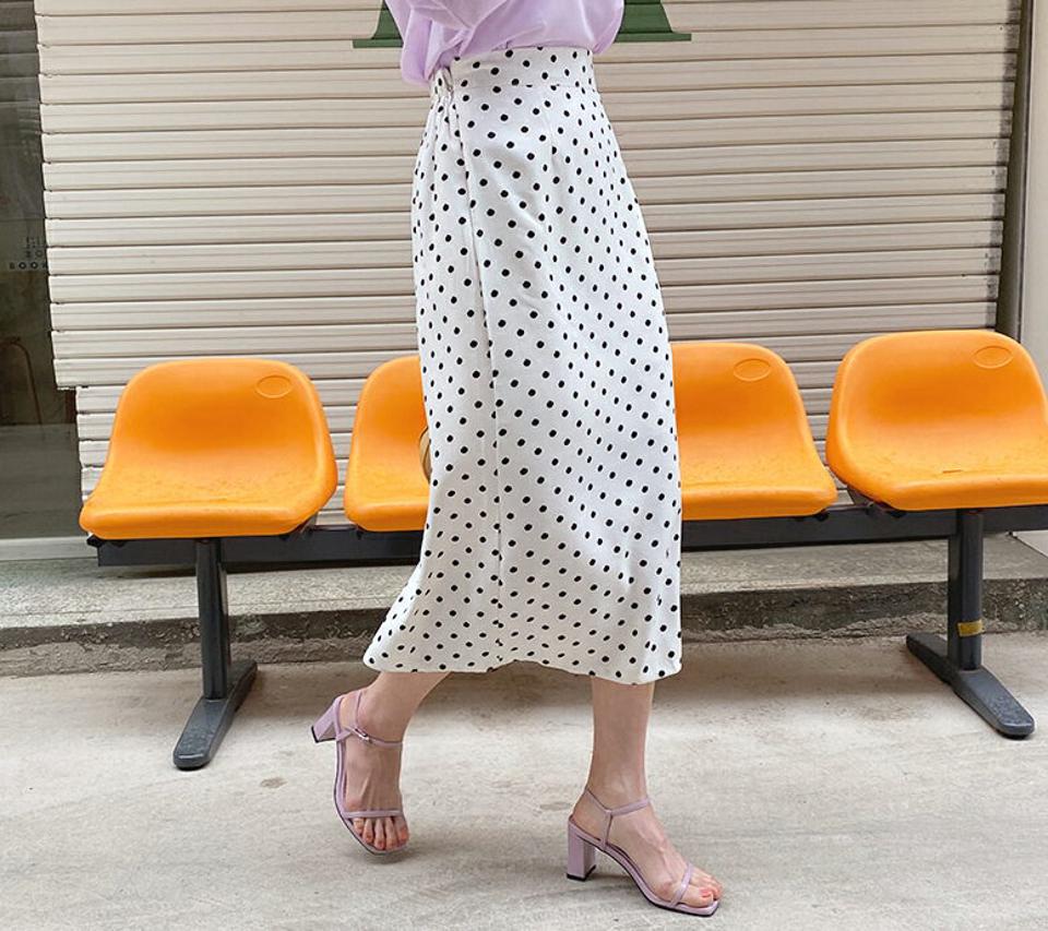 【全品10%OFF】ドットロングスカート・全3色・t57366 レディース 【sk】【韓国 ファッション ボトムス スカート ロング ロングスカート ドット ガーリー Hライン 大人 ゴム パターン カジュアル フェミニン 体型カバー 細身 夏 春】