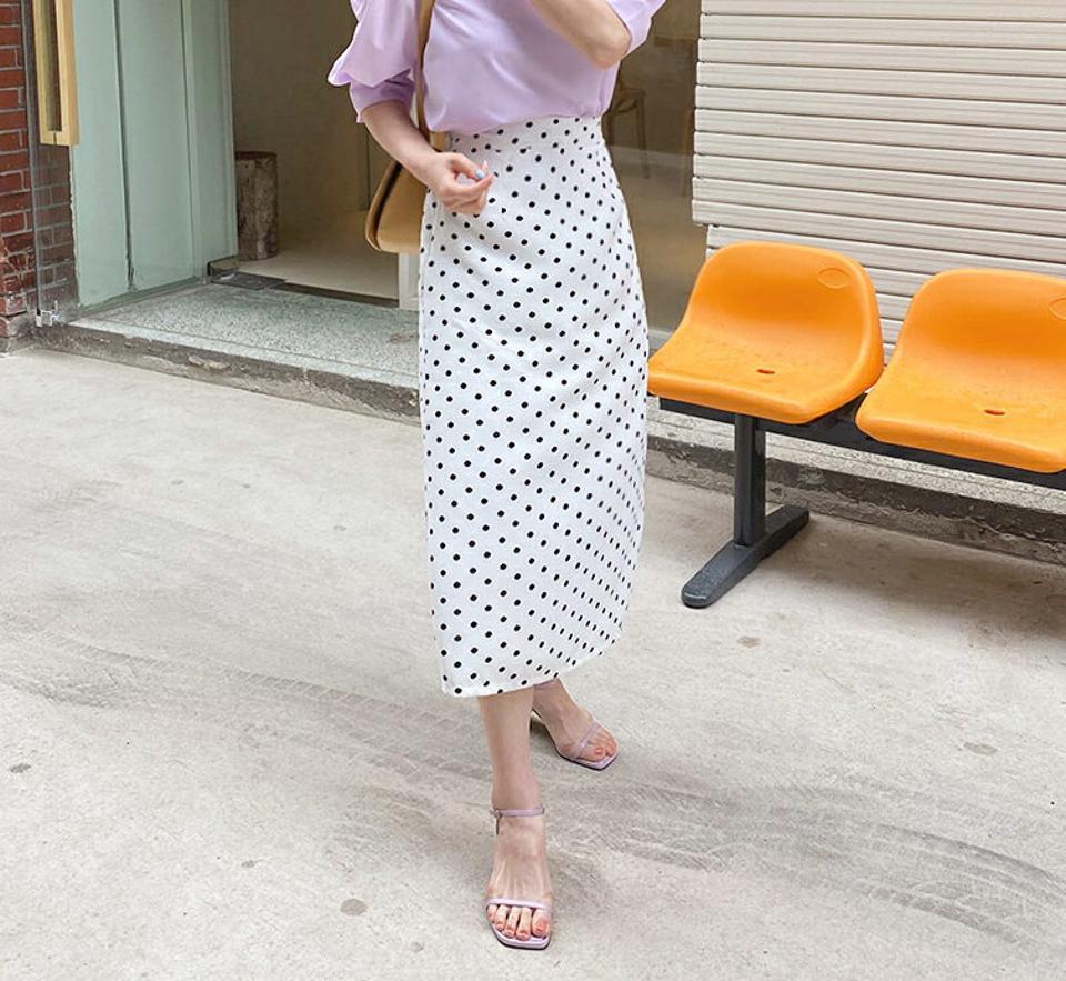【全品10%OFF】ドットロングスカート・全3色・t57366 レディース 【sk】【韓国 ファッション ボトムス スカート ロング ロングスカート ドット ガーリー Hライン 大人 ゴム パターン カジュアル フェミニン 体型カバー 細身 夏 春】