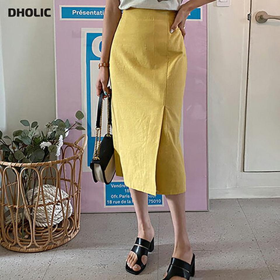 リネン混スリットスカート・全5色・b65318 レディース 【sk】 韓国 ファッション ボトムス スカート ロング ロングスカート リネンブレンド スリット Hライン フェミニン スリム フィット 体型カバー 細身 夏 春