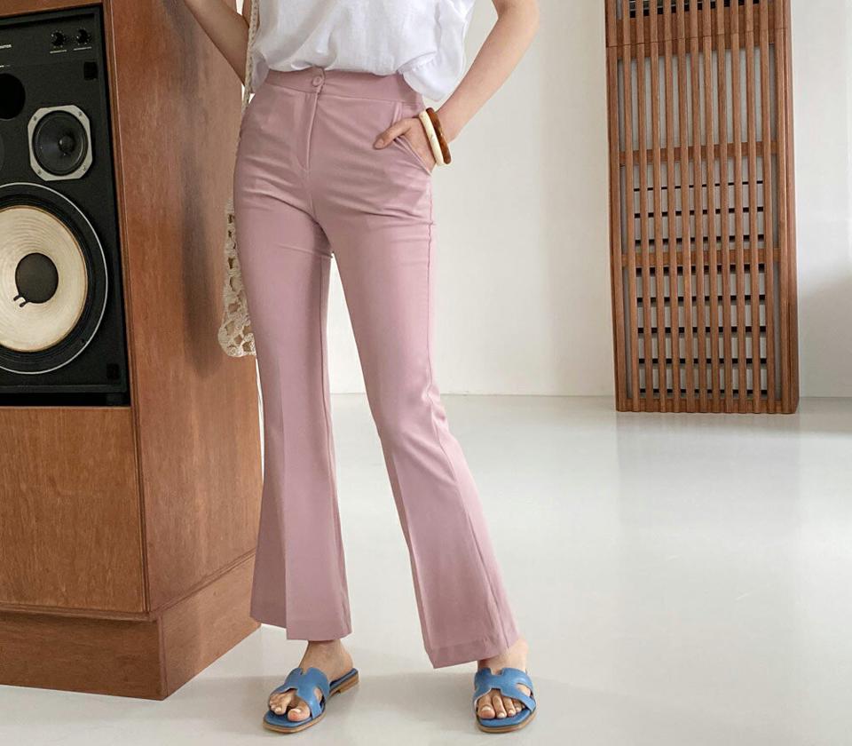 【只今10%OFF】フレアスラックスパンツ・全3色・t64134 レディース 【pt】【韓国 ファッション ボトムス パンツ ロング ロングパンツ ブーツカット 美脚 スリム 細身 体型カーバー 10分丈 十分丈 カジュアル オフィスカジュアル 春 夏】【NIJU】