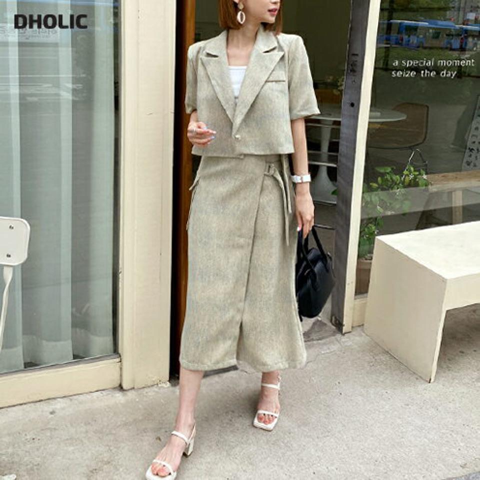 半袖クロップドジャケッ&ベルトラップスカートSET・全2色・t65333 レディース 【ops】【韓国 ファッション ワンピース ロング ロングワンピース 半袖 ジャケット スカート セット クロップド丈 ハイウエスト Aライン フェミニン 体型カバー 細身 夏 春】