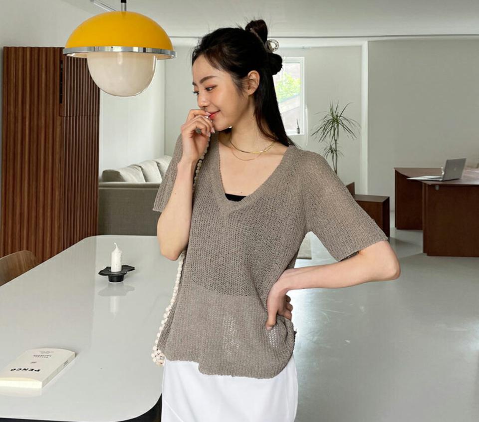 【全品10%OFF】ラグランVネックニット・全6色・t65146 レディース 【tops】【韓国 ファッション トップス ニット 半袖 Vネック ラグランスリーブ ハーフスリーブ スリム ルーズ ゆったり 体型カバー 細身 フェミニン 夏 春】