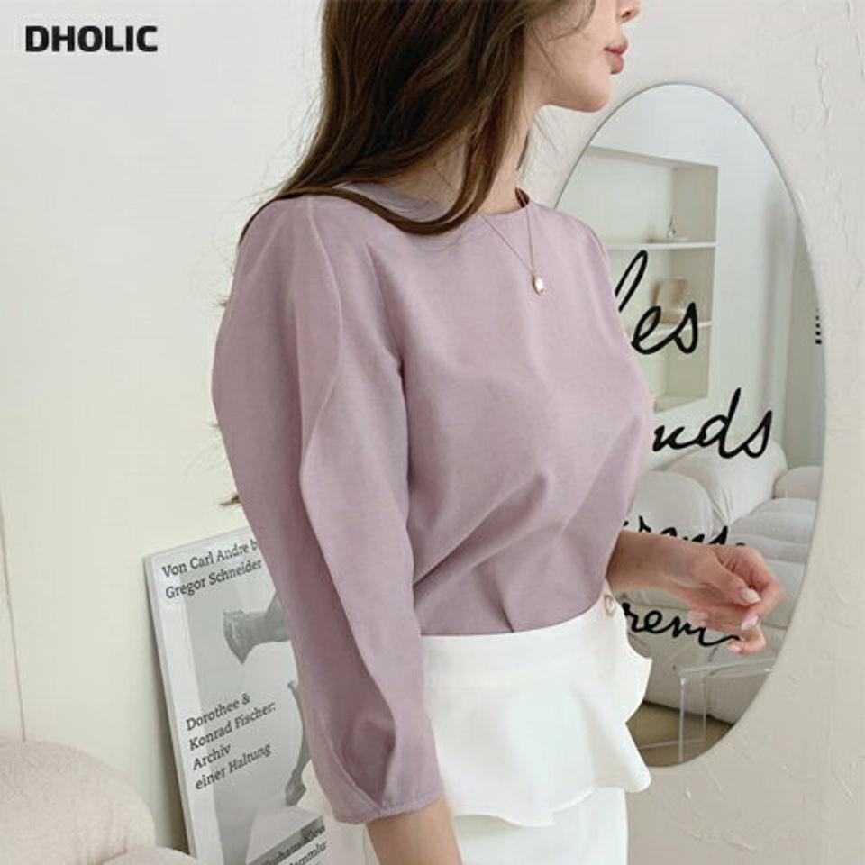 フリルパワーショルダーブラウス・全3色・t68259 レディース 【bl】【トップス ブラウス フリル 単色 無地 シンプル フェミニン 七分丈 七分袖 7分丈 7分袖 パフ袖 パフスリーブ 春 秋 韓国 ファッション】【ハイホリHIHOLLI】