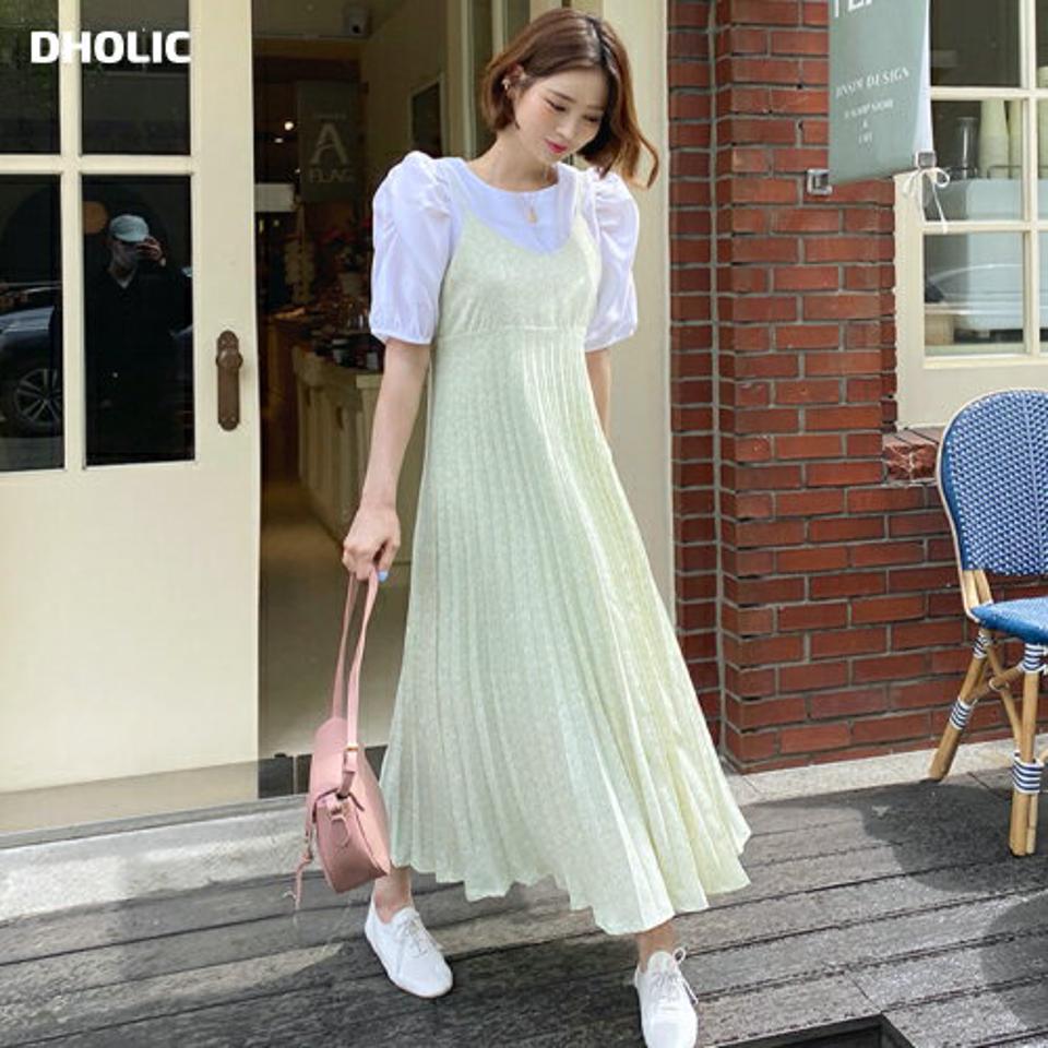 花柄プリーツキャミワンピース・全4色・t57359 レディース 【ops】 韓国 ファッション ワンピース ロング ロングワンピース キャミワンピース キャミソール 花柄 Vネック プリーツ スリーブレス レイヤード風 フェミニンスリム フィット カジュアル 夏 春