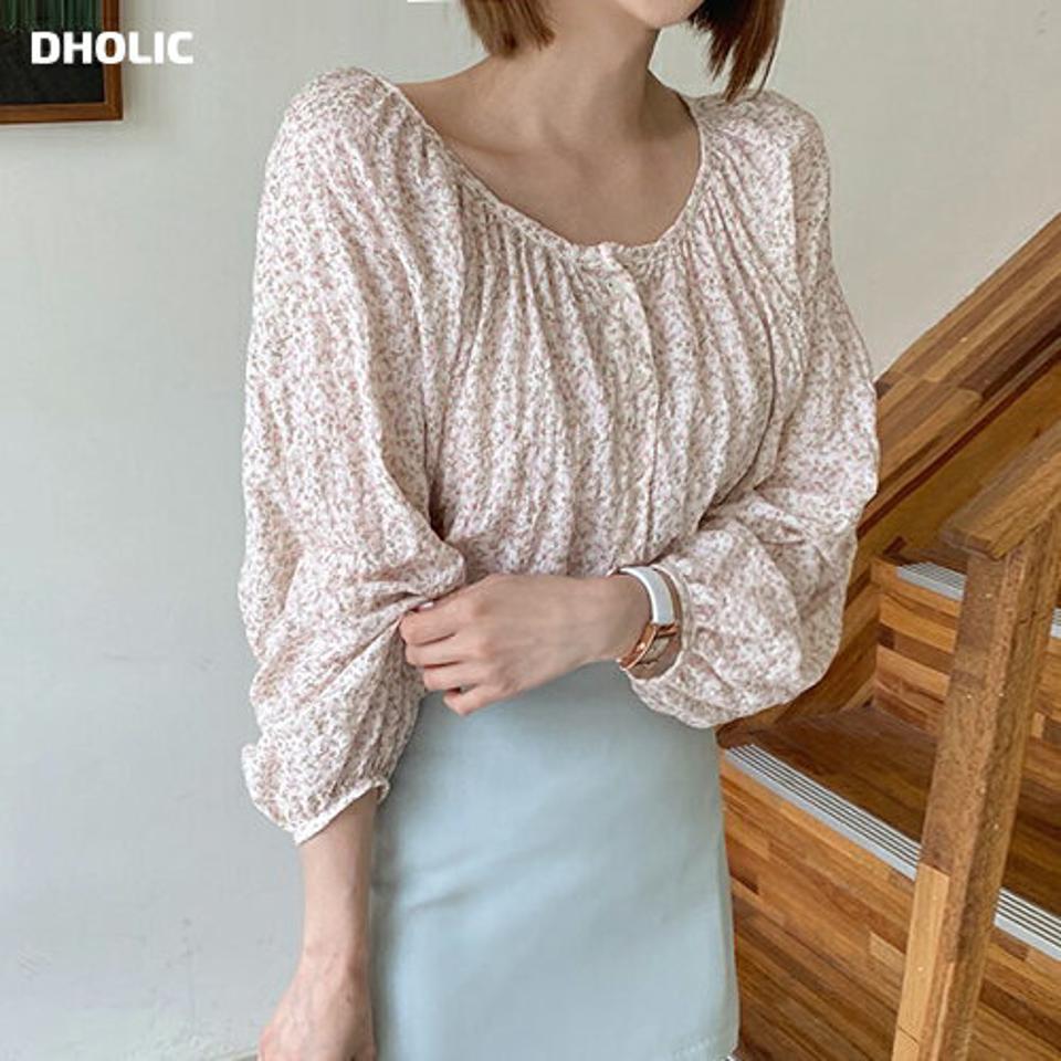 【全品10%OFF】2WAYフローラルブラウス・全3色・t65311 レディース 【bl】【韓国 ファッション トップス ブラウス 長袖 花柄 フラワー パターン フローラル ラウンドネック ボタン ルーズ ラグランスリーブ 体型カバー スリム ボリューム ガーリー 夏 春】